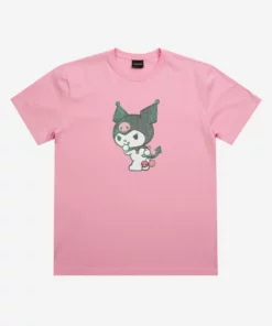 BIOWORLD Kuromi X Dumbgood Glitter Print Pink Tee