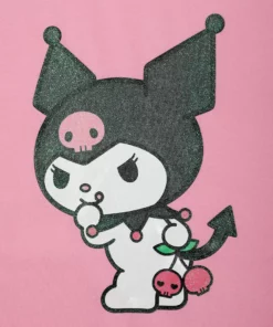 BIOWORLD Kuromi X Dumbgood Glitter Print Pink Tee