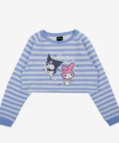 BIOWORLD Kuromi & My Melody X Dumbgood Striped Crop Longsleeve