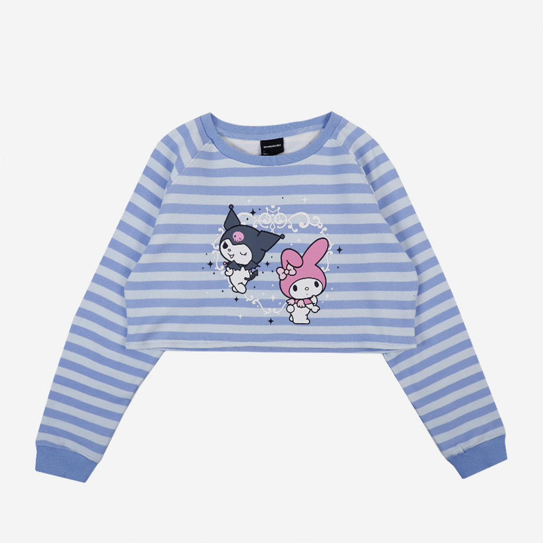 BIOWORLD Kuromi & My Melody X Dumbgood Striped Crop Longsleeve 3 BIOWORLD Kuromi & My Melody X Dumbgood Striped Crop Longsleeve
