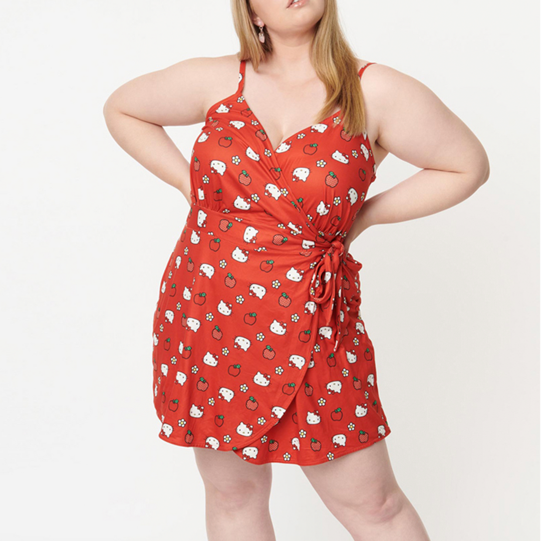Hello Kitty X Unique Vintage Plus Size Apple Wrap-Front Romper 3 Hello Kitty X Unique Vintage Plus Size Apple Wrap-Front Romper