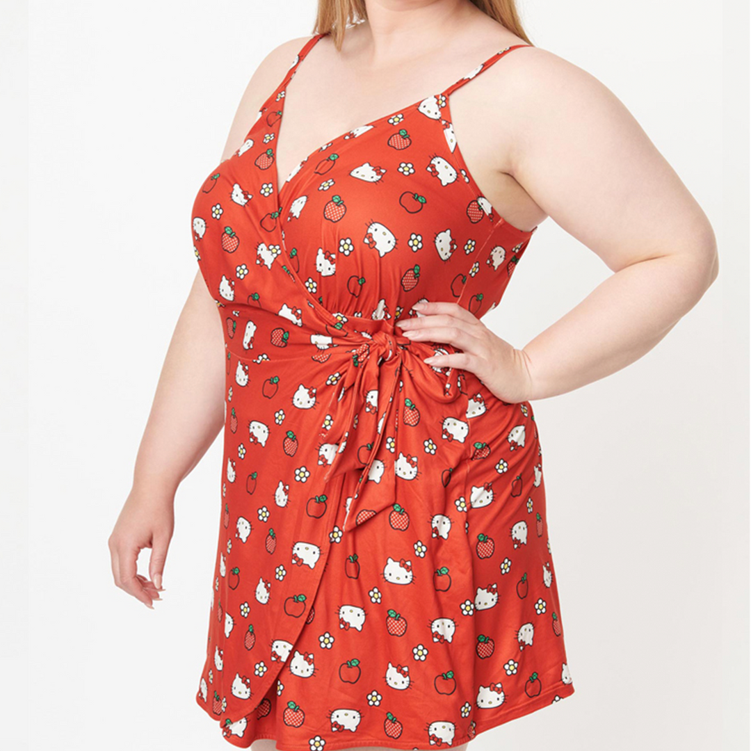 Hello Kitty X Unique Vintage Plus Size Apple Wrap-Front Romper 4 Hello Kitty X Unique Vintage Plus Size Apple Wrap-Front Romper
